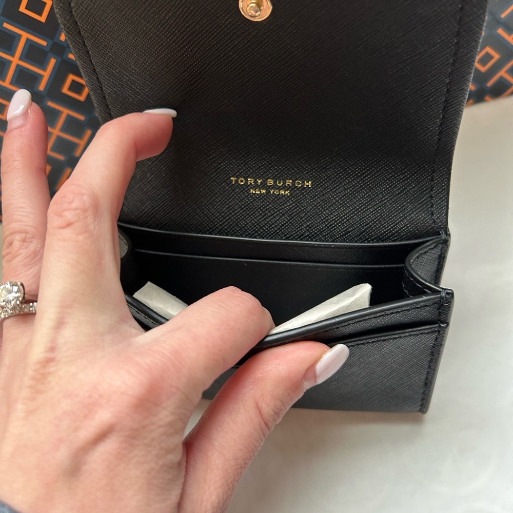 Tory Burch Black Saffiano Leather Key & Card Holder with Gold Hardware - Picture 9 of 10